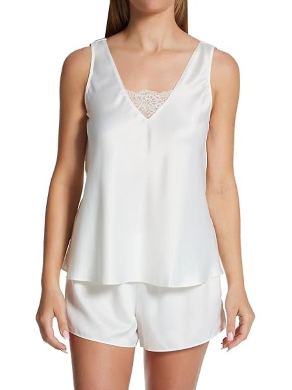 Flora Nikrooz White Lace-Trim Sleep Set - Tank & Shorts, Medium NWOT